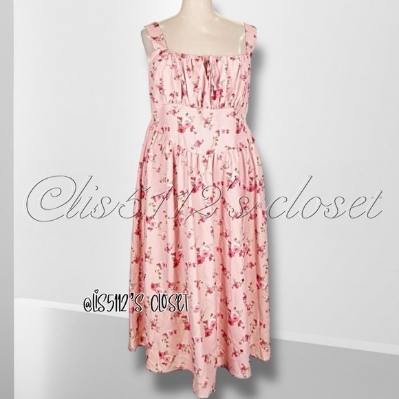 Cider Pink Rose Floral Woven Corset Midi Peasant Dress 3XL - Picture 2 of 15